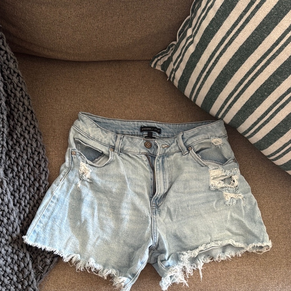 Sincerely Jules Blue Jean Shorts Distressed Frayed Hem